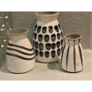 Set of 3 New Anthropologie Striped Kupia Hand painted  Pottery Ceramic Art Vasss